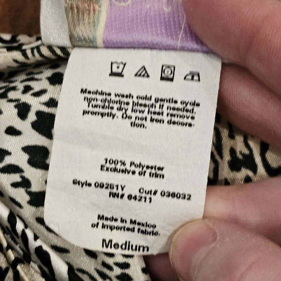 90s Medium Satin Leopard Print Cami‎ Tank Black Suede Fringe Cream Champagne - Picture 11 of 11